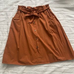 High Paper Bag Waist Midi Skirt